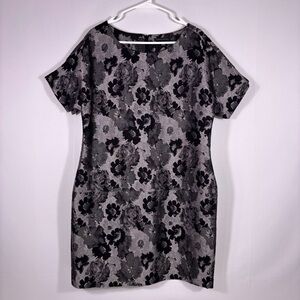 NWT Banana Republic Black and Gray Textured Floral Dress Size 14